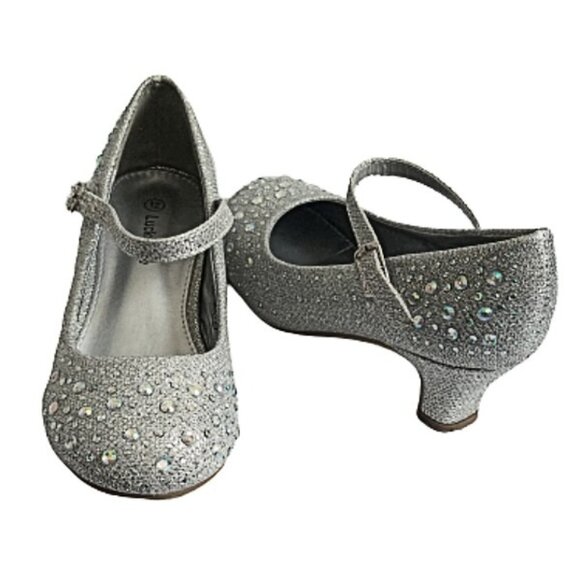 Lucky Top Other - 👧✨Lucky Top Kid Girls Sparkling Mary Jane Rhinestone Silver Glitter Dress Shoes